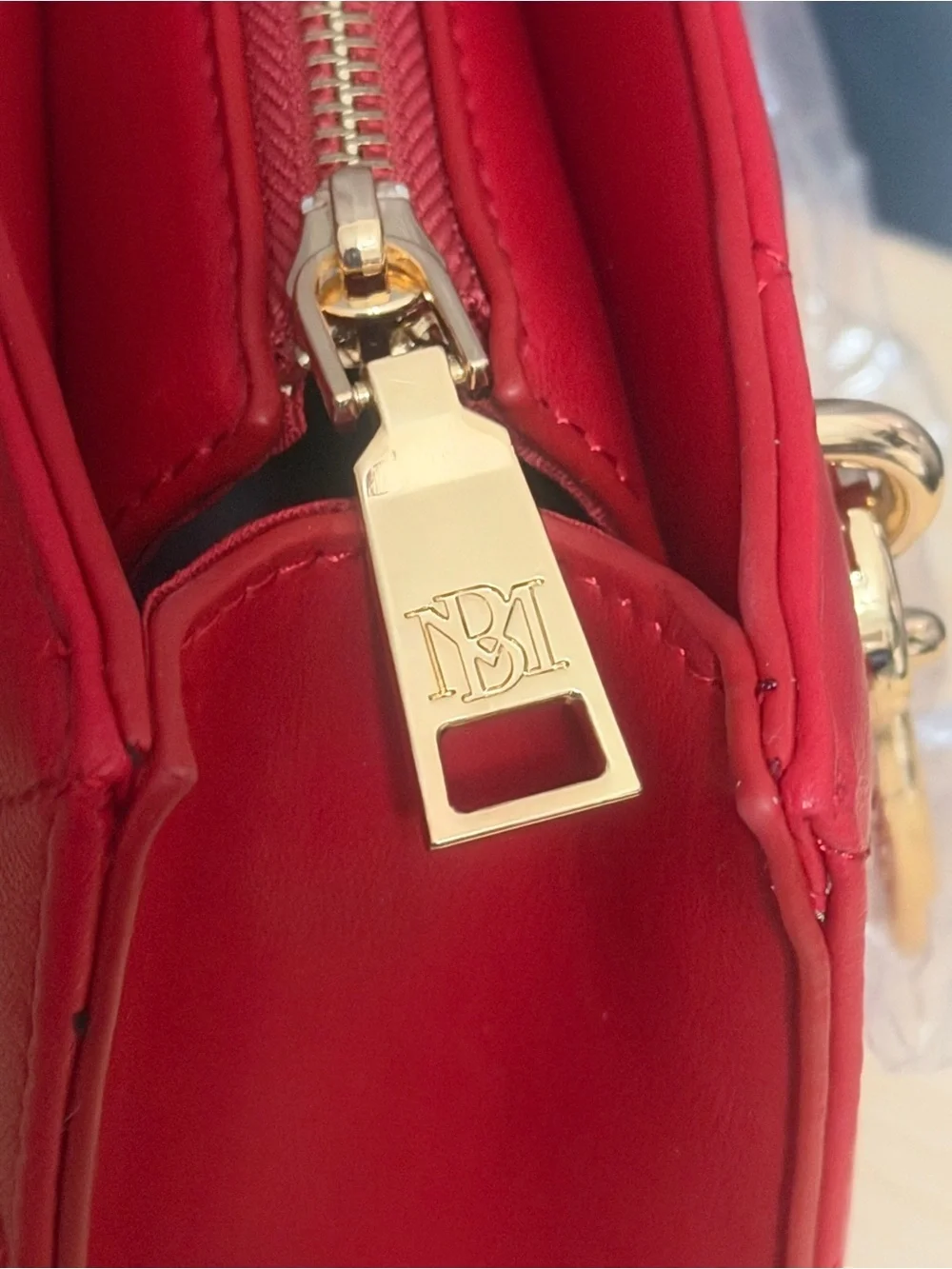 Badgley Mischka Red Quilted Satchel with Gold Accents